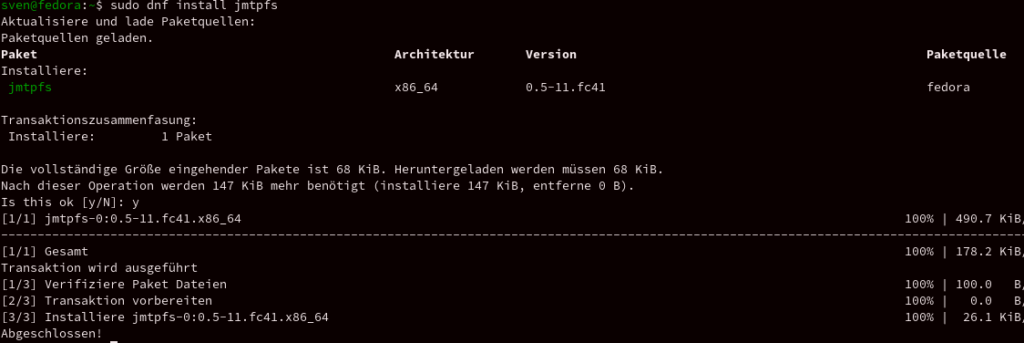 Installation von jmtpfs in der Bash