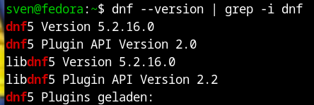 dnf version with the grep command in the Bash on Linux. It shows the output, Operating system