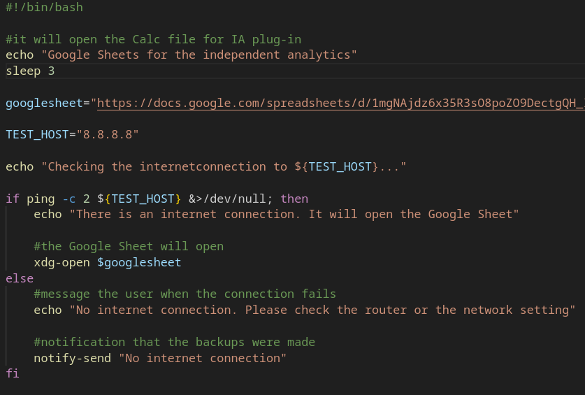This script in the Bash in Linux will open an external script in the Google Drive cloud. There is a checking process to the internet connection.