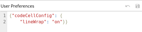 The field user preference where you can type in the code.
{"codeCellConfig": {
"lineWrap": "on"}}
